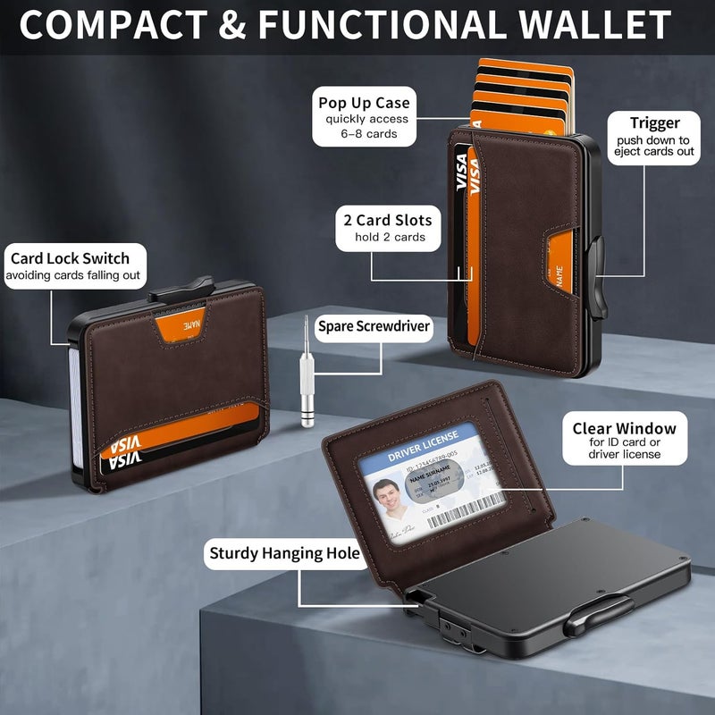 SEMORID Wallet for Men, Mens Wallet Minimalist Slim Wallet, RFID Blocking Smart Pop Up Wallet with Money Clip & ID Window, Metal Compact Wallet, Aluminum Credit Card Holder Wallet - Image 4